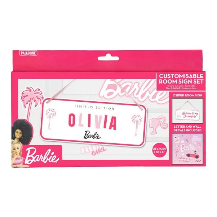 Paladone Letrero Dormitorio Barbie Personalizable - Metal 25x10 cm, Reversible con Pegatinas 1