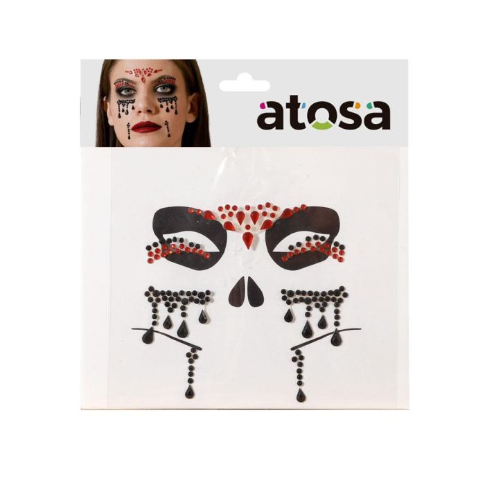 Joyas Faciales Adhesivas Góticas Rojo Y Negro Con Detalles De Lágrima
