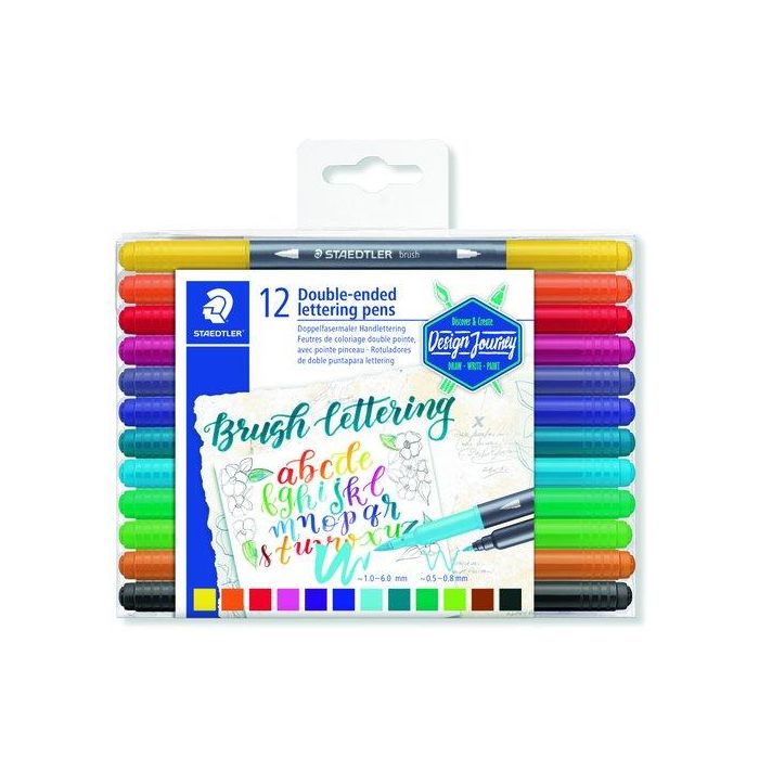 Staedtler Rotuladores Brush Lettering Doble Punta Fina-Pincel, Estuche 12 Ud