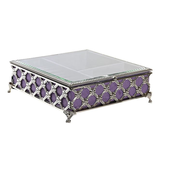 Joyero Tradicional DKD Home Decor Lila Plateado 22 x 7 x 22 cm 3