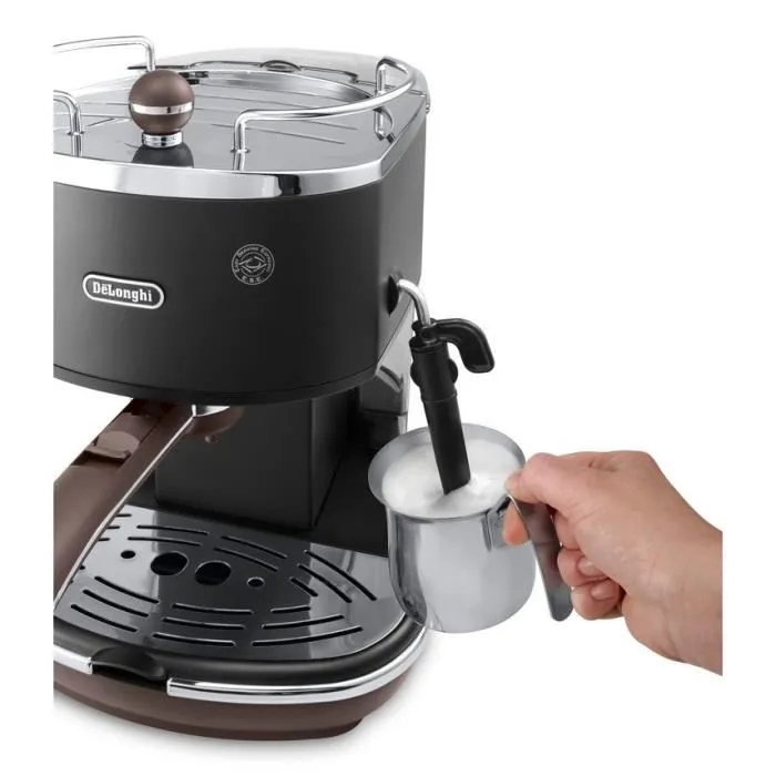 Delonghi ECOV 310.BK Cafetera Espresso Classic Icona Vintage - Negro Mate / Chocolate - 1100W, 15 Bares, Depósito 1.4L 2