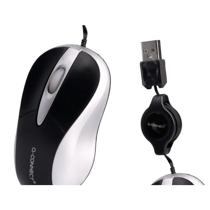 Raton Q-Connect Mini Optico 800 Dpi Retractil Usb 1,5 grhz Negro 1