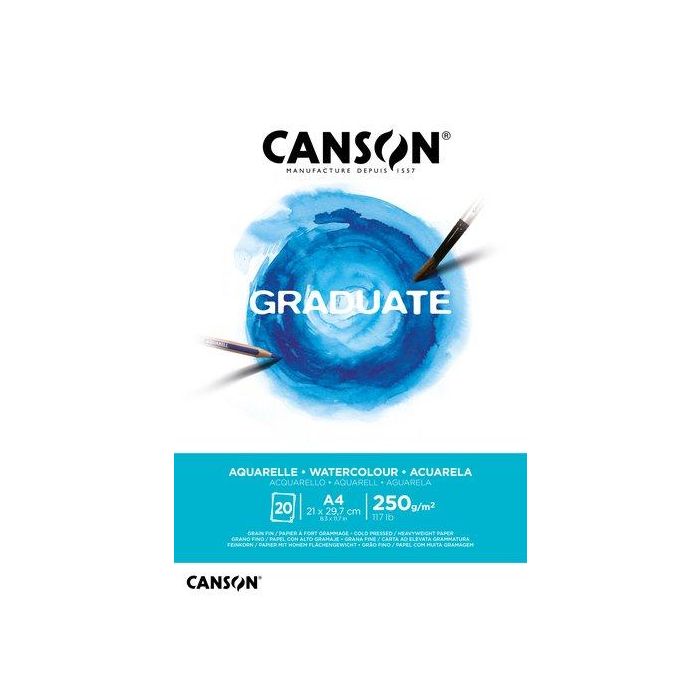 Bloc De Dibujo Canson Graduate Aquarelle Encolado Grano Fino A4 250G 20H (Set de 5)