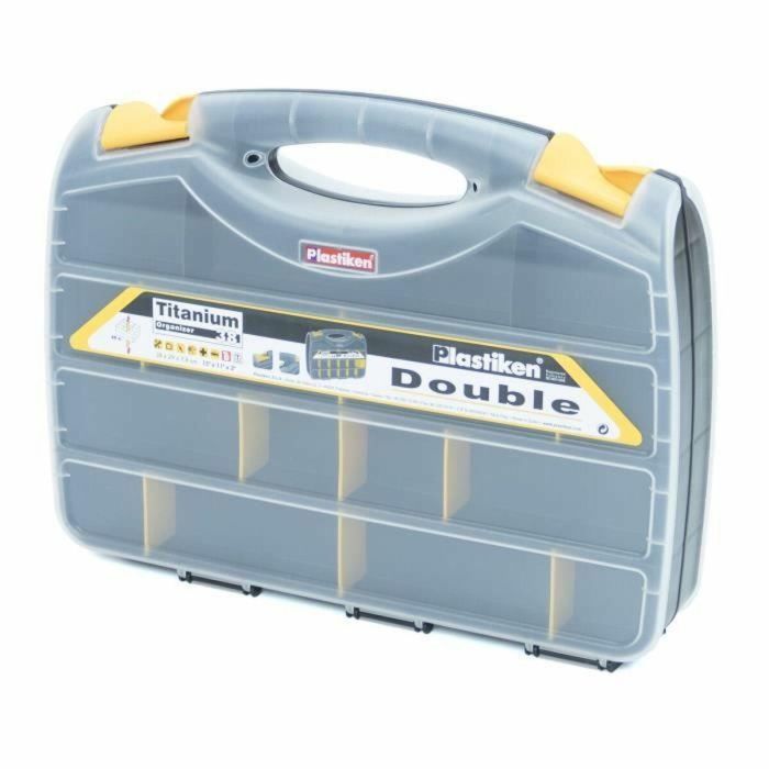 Plastiken 80382_NOIRE Organizador de herramientas doble de plástico 38 cm de titanio