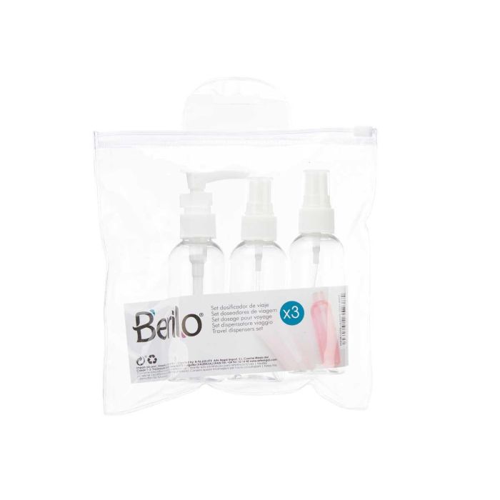 Set de Viaje 3 Botes Tapa Blanca Berilo - 15x21x3 cm, Plástico, Blanco y Transparente (36 Unidades) 2 Set de Viaje 3 Botes Tapa Blanca Berilo - 15x21x3 cm, Plástico, Blanco y Transparente (36 Unidades) 2