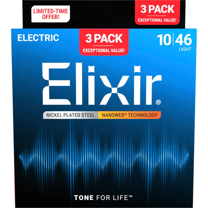 Elixir Pack 3 Juegos Cuerdas Eléctrica Nanoweb Nickel P. Steel Light 10-46 1