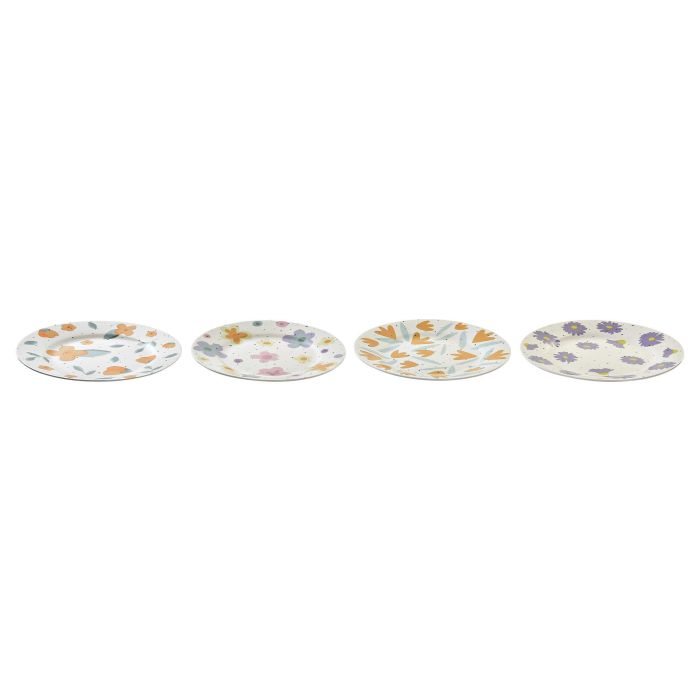 DKD Home Decor Plato Flores Shengda Urban Multicolor Blanco Porcelana 19 x 19 x 2 cm (12 Unidades) 1