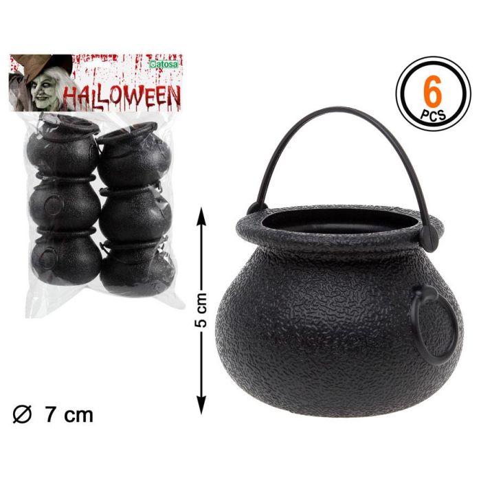 Mini Calderos Negros 5x7 cm Pack 6 Unidades para Fiestas Temáticas Halloween