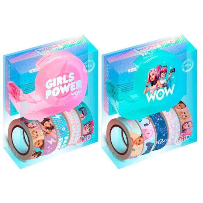 WOW GENERATION Blister Surtido Cintas Decorativas Washi Tapes para Niñas, Kit con Dispensador