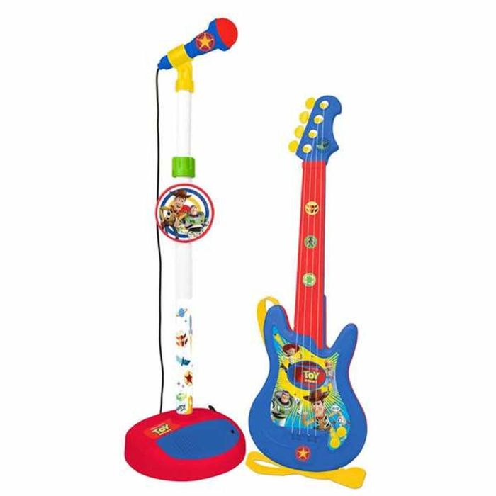 Guitarra y microfono de pie toy story con amplificador (altura regulable)