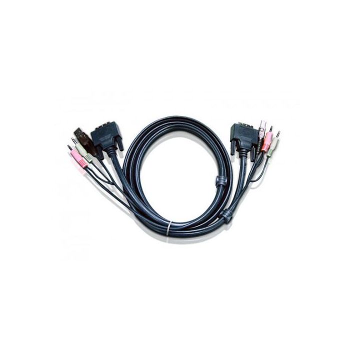 Aten Cable KVM DVI-D Single Link USB 5 m, 2 x DVI-D, 2 x USB A, 4 x Audio, 2 x Mic, Compatible con CS1762/CS1764, Negro
