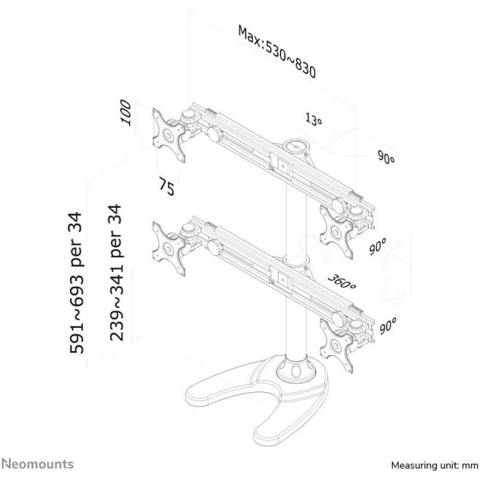 Neomounts FPMA-D700DD4 Soporte de Mesa para Cuatro Monitores Planos hasta 30" (76 cm) y 8 kg 5