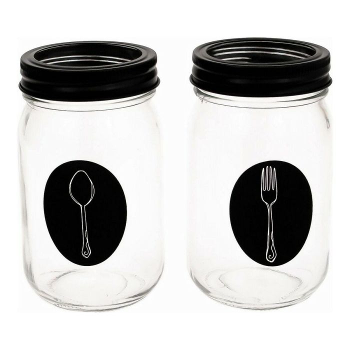 Organizador para Cubiertos Vivalto Negro Transparente Metal Vidrio 9 x 9 x 17 cm 1