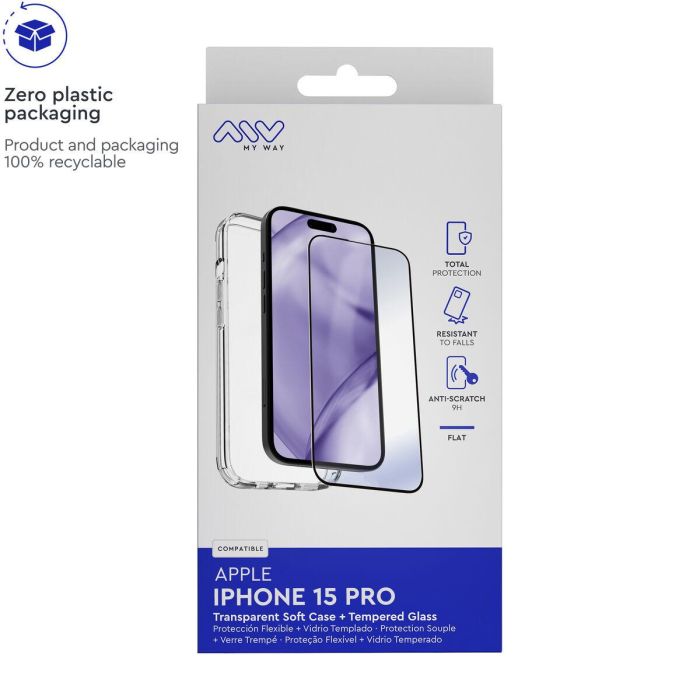 Myway Funda TPU y Protector Pantalla Cristal Templado para Apple iPhone 15 Pro 6