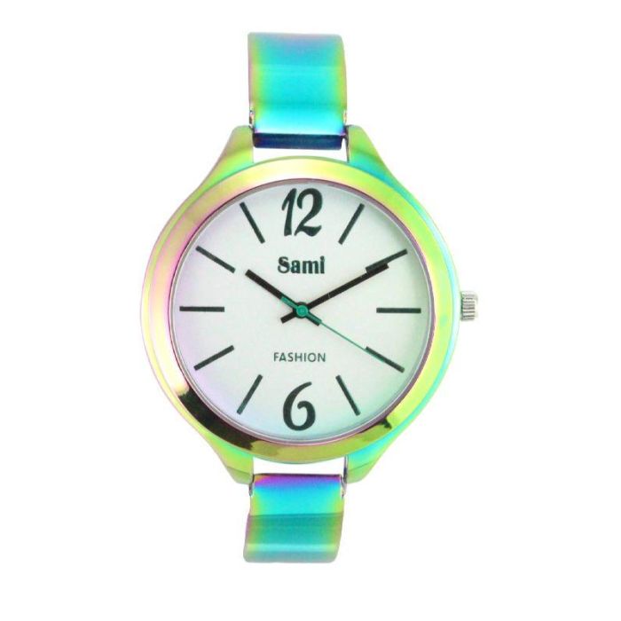SAMI Reloj SRA - Metal Baño Rainbow, Esfera Plata, Caja Roja, Cristal Mineral