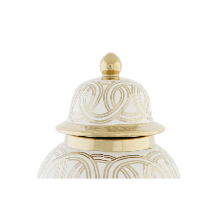 DKD Home Decor Tibor de Porcelana Oriental Colección Fana Blanco y Dorado 22x42x22 cm 1