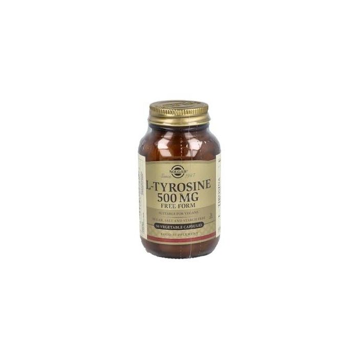 Solgar L-Tirosina 500 mg, Aminoácido Libre para Bienestar Mental y Sistema Nervioso, Sin Azúcar/Sal/Almidón, 50 unidades