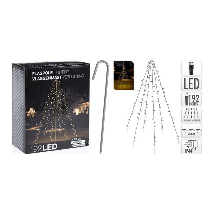 Cortina exterior 192 LEDs blanco cálido para árboles 2.08m alto, IP44, con transformador
