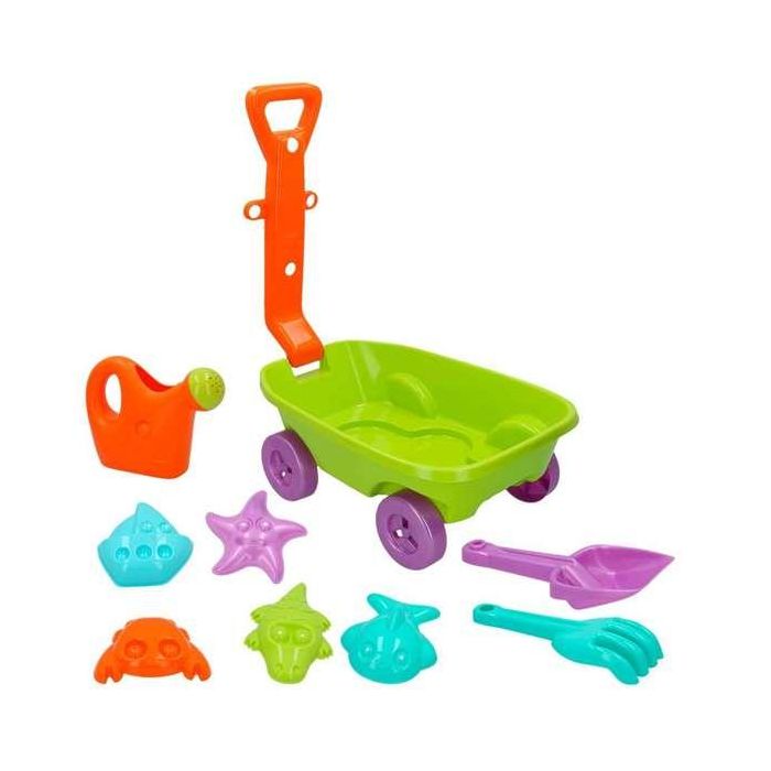 Color Baby Vagoneta de Playa 40 cm con Pala, Rastrillo, Regadera y 5 Moldes 1