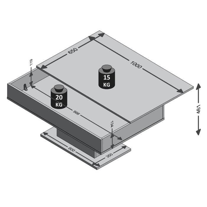 Mesa de centro bicolor con tapa corrediza - Decoración LA gris hormigón y blanco brillante - L100 x H46,1 x D65 cm - Fabricada en Alemania 3