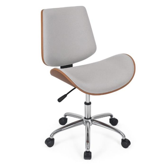 DKD Home Decor Silla de Oficina Ajustable Moderna Poliéster Nogal Beige Marrón Cromado 58.5 x 98 x 52 cm