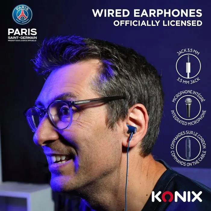 Konix Auriculares para PSG, con Cable, 10 mm, Micrófono Integrado, Jack 3.5 mm, 1.4 m, Azul - KON3328170027878