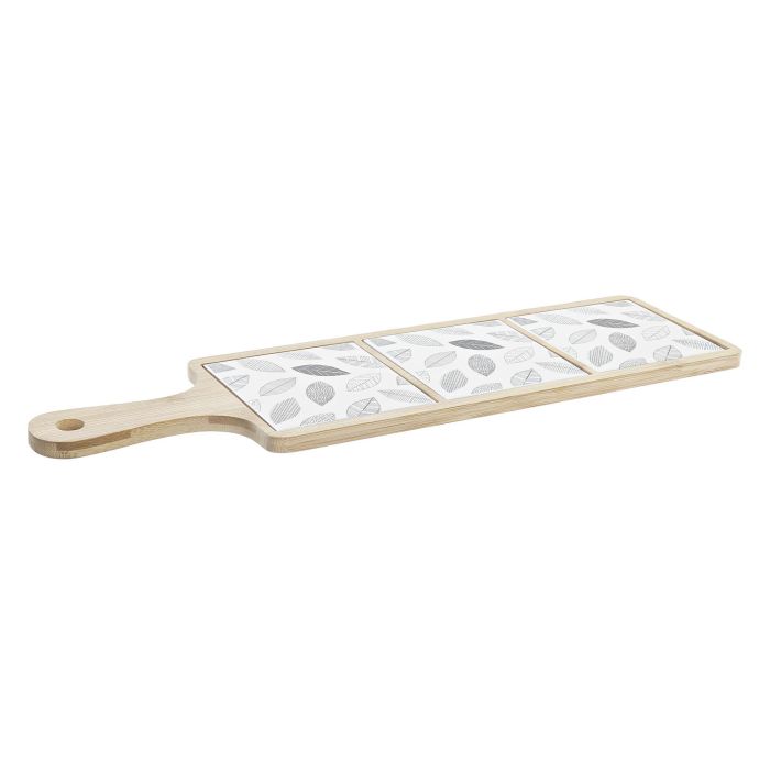 DKD Home Decor Tabla Aperitivo Cottage Set de 4, Gres y Bambú, Negro Blanco, 44x12x1cm, Apto Microondas y Lavavajillas