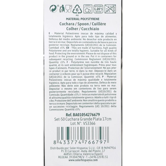 Algon Set 50 Cucharas Grandes de Plata 17 cm 1