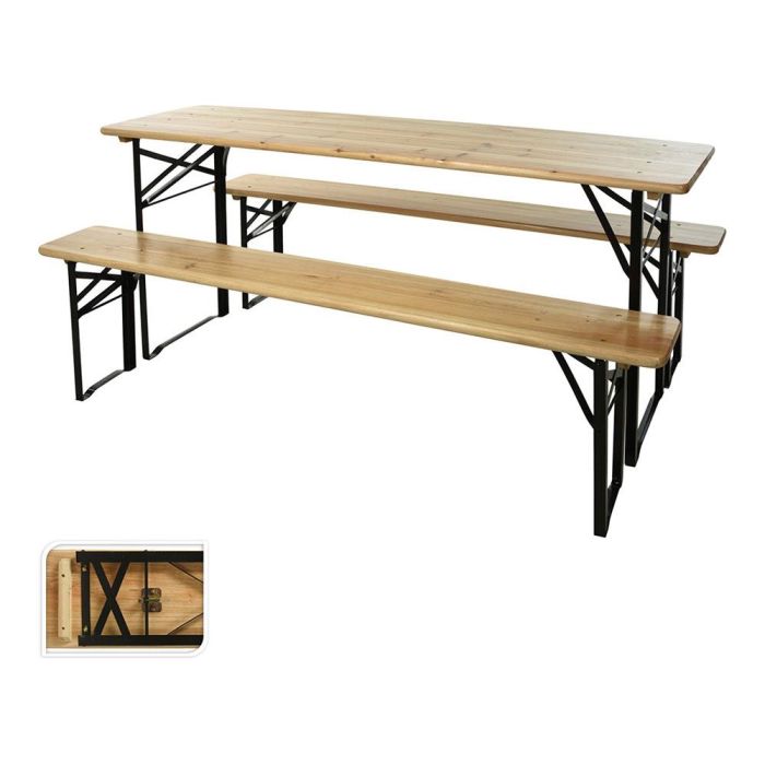 Basics Conjunto de jardín 3 piezas de madera, mesa y 2 bancos, peso máximo 250 kg, mesa 180x50x76 cm, bancos 180x25x46 cm Basics Conjunto de jardín 3 piezas de madera, mesa y 2 bancos, peso máximo 250 kg, mesa 180x50x76 cm, bancos 180x25x46 cm