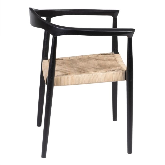 Silla de Comedor Negro Natural Ratán madera de teca 59 x 58 x 76,5 cm 9