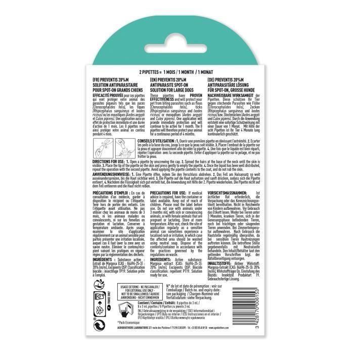 VETOCANIS 8 Pipetas antipulgas y anti-garrapatas - Para perros grandes 20-40 kg - 4x 1 mes de protección 2