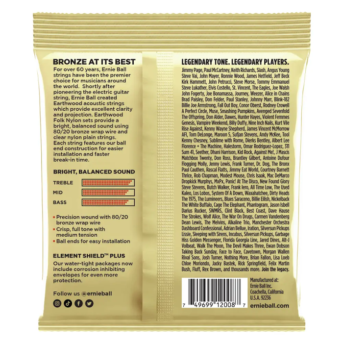 ERNIEBALL Juego Acústica Earthwood 80/20 Bronze Rock & Blues 10-52 1