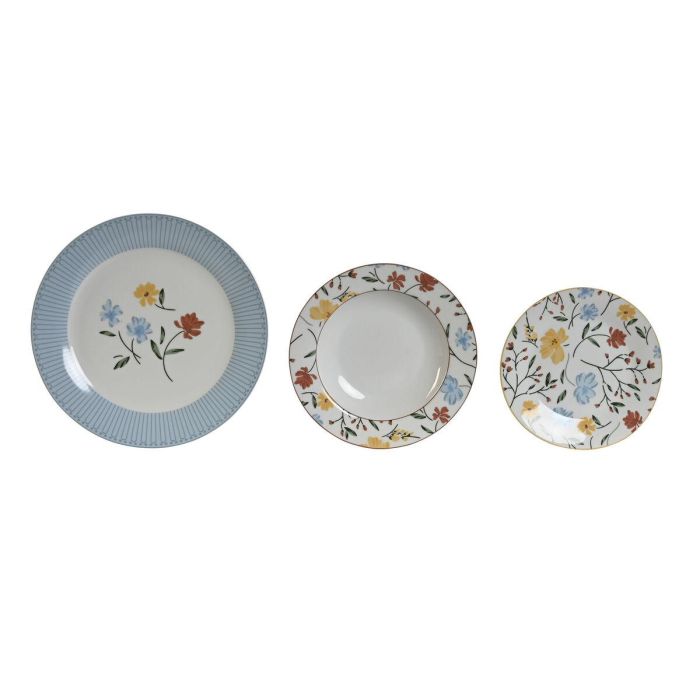DKD Home Decor Vajilla Shabby Chic Floral de Porcelana, Set 18 Piezas Azul Blanco 27x27 cm, Apta Microondas y Lavavajillas DKD Home Decor Vajilla Shabby Chic Floral de Porcelana, Set 18 Piezas Azul Blanco 27x27 cm, Apta Microondas y Lavavajillas