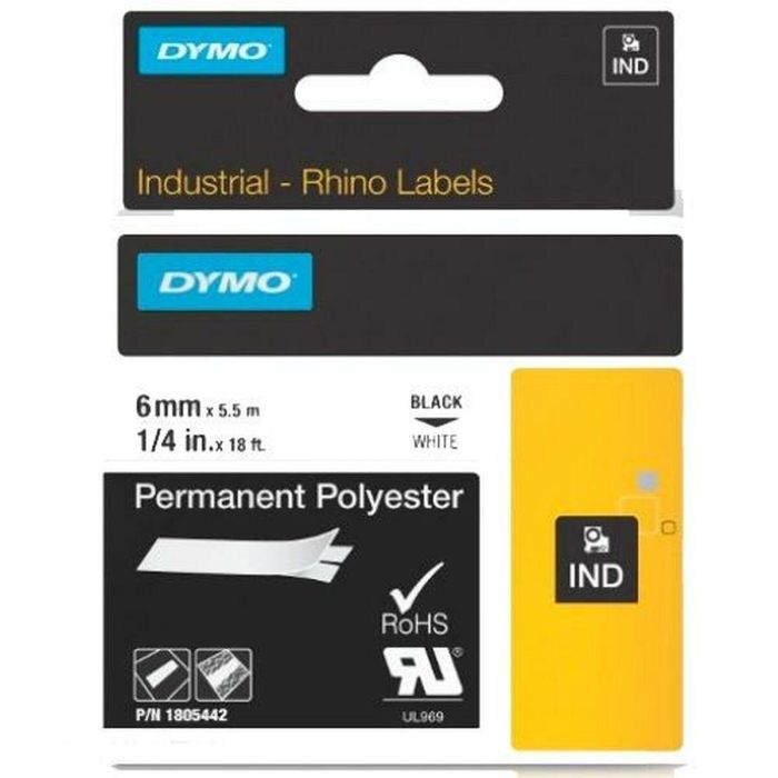 Cinta Laminada para Rotuladoras Rhino Dymo ID1-6 Blanco Negro 6 x 5,5 mm (5 Unidades) 1 Cinta Laminada para Rotuladoras Rhino Dymo ID1-6 Blanco Negro 6 x 5,5 mm (5 Unidades) 1