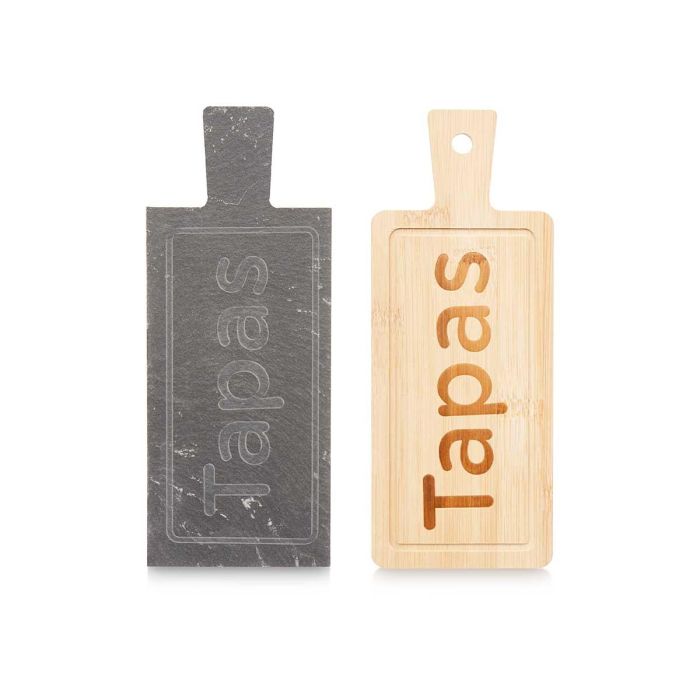 Kinvara Tabla Rectangular Bambú y Pizarra para Tapas 23x9x1 cm (Set de 48) 1