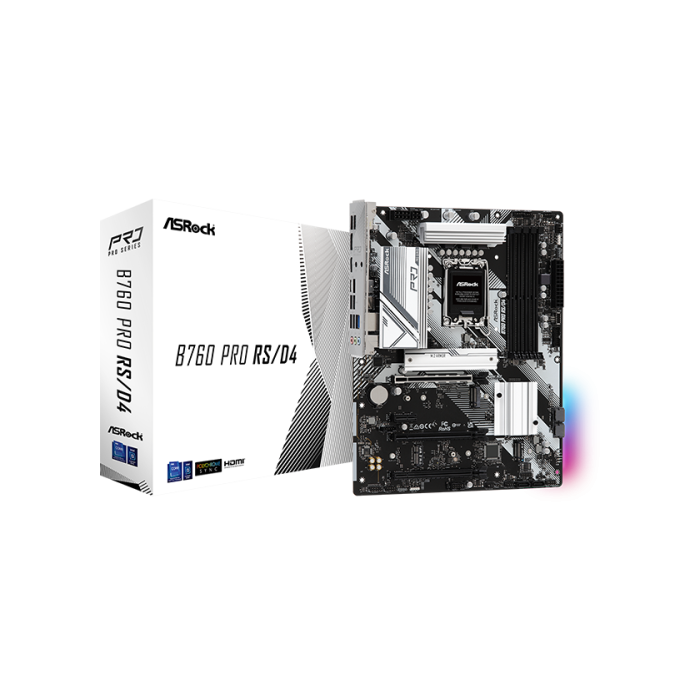ASRock B760 Pro RS/D4 Placa Base Intel B760 LGA 1700 ATX, Compatible con Intel Core i3/i5/i7/i9, DDR4, 128GB Max ASRock B760 Pro RS/D4 Placa Base Intel B760 LGA 1700 ATX, Compatible con Intel Core i3/i5/i7/i9, DDR4, 128GB Max