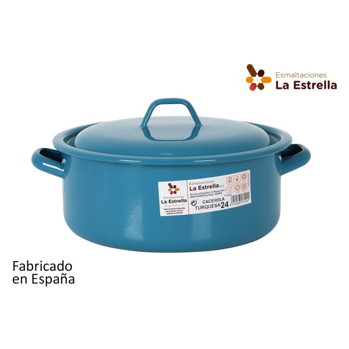 Cacerola Esmaltada con Tapa 24 cm Turquesa - La Estrella (6 Unidades) Cacerola Esmaltada con Tapa 24 cm Turquesa - La Estrella (6 Unidades)
