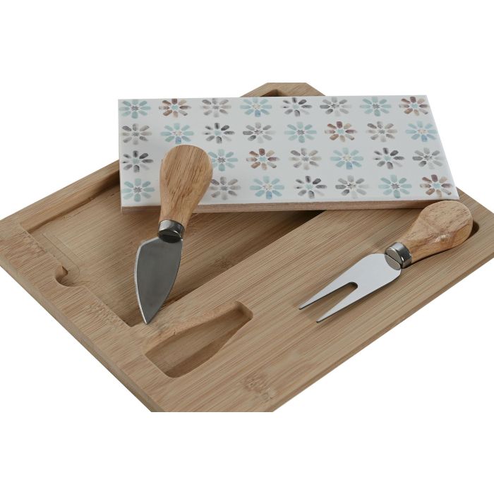 DKD Home Decor Tabla Aperitivo Colección Urban Set de 4 Piezas Bambú y Gres Multicolor Apto Lavavajillas 24.5x20x1.2 cm 1