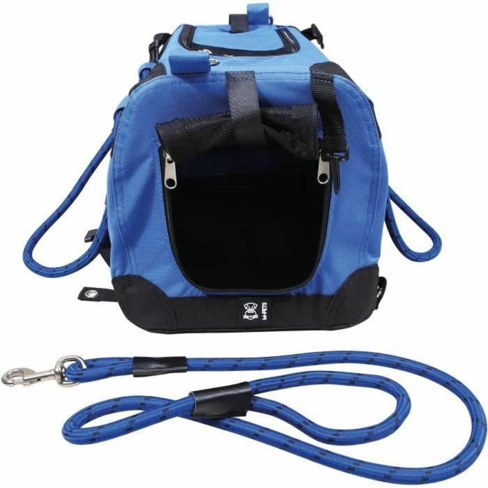 M PETS Bolsa de Transporte REMIX 2 en 1 Azul Plegable Ligera 41x28x28cm para Perros y Gatos con Arnés y Correa, Resistente a Manchas y Olores