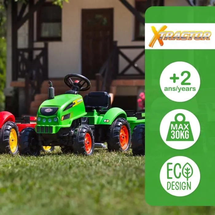 Falk X Tractor Tractor de pedal verde con capó de apertura y remolque incluido para niños de 2 a 5 años 3 Falk X Tractor Tractor de pedal verde con capó de apertura y remolque incluido para niños de 2 a 5 años 3