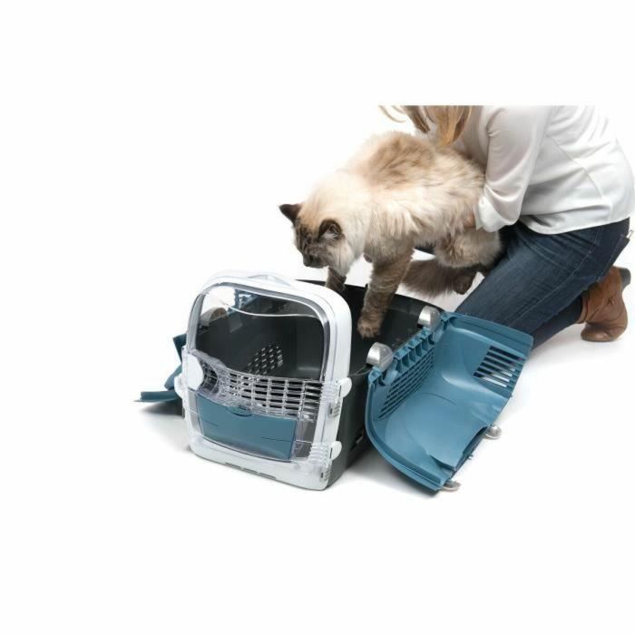 Cat It Jaula de transporte Cabrio para Gatos, multifuncional, con cinturón de seguridad, piso antideslizante, Azul gris (51x33x35 cm) 4