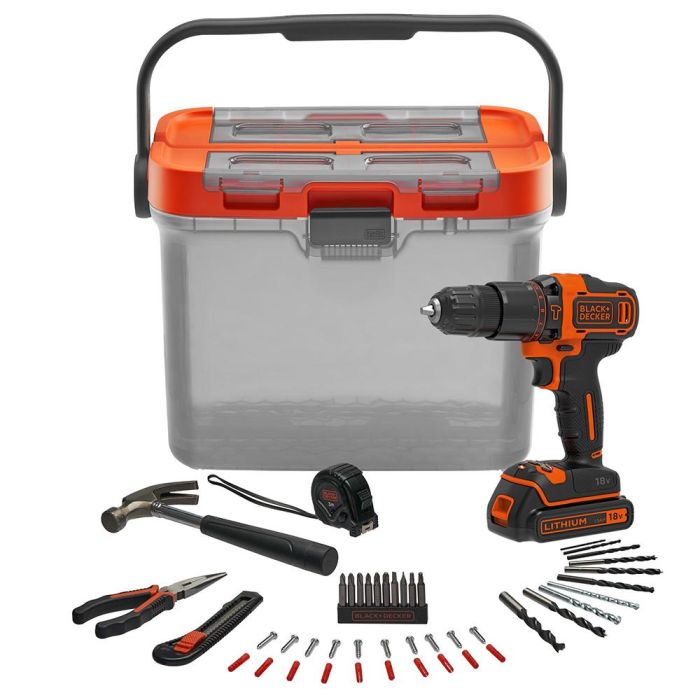 Black+Decker Brico Kit con Taladro Percutor 18V BCKSB05-QW, Incluye Batería, Cargador, 4 Herramientas Manuales y 40 Accesorios 0 Black+Decker Brico Kit con Taladro Percutor 18V BCKSB05-QW, Incluye Batería, Cargador, 4 Herramientas Manuales y 40 Accesorios 0
