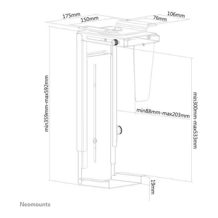 Neomounts NM-CPU100BLACK Soporte CPU/PC Bajo Mesa, Max 10 kg, 360° Giratorio, H:30-53 cm, W:9-20 cm, Universal, Negro 8 Neomounts NM-CPU100BLACK Soporte CPU/PC Bajo Mesa, Max 10 kg, 360° Giratorio, H:30-53 cm, W:9-20 cm, Universal, Negro 8