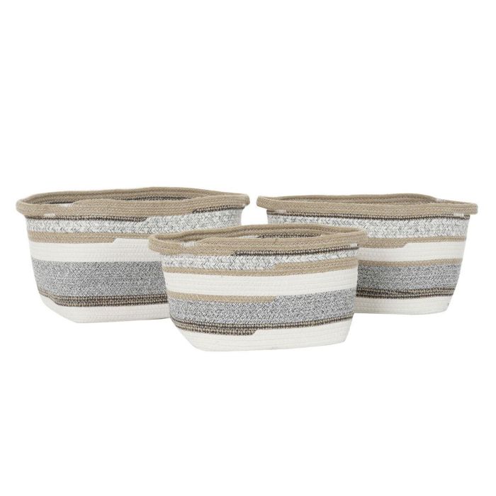 Cesta Boho DKD Home Decor Gris Natural 30 x 24 x 36 cm Set de 3 1