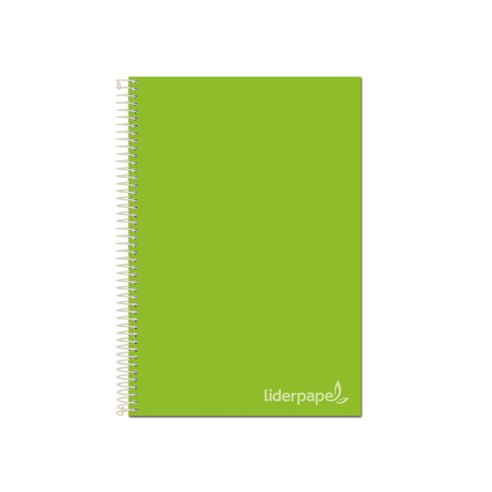 Cuaderno Espiral Liderpapel A4 Micro Jolly Tapa Forrada 140H 75 gr Cuadro 5 mm 5 Bandas 4 Taladros Color Verde 1