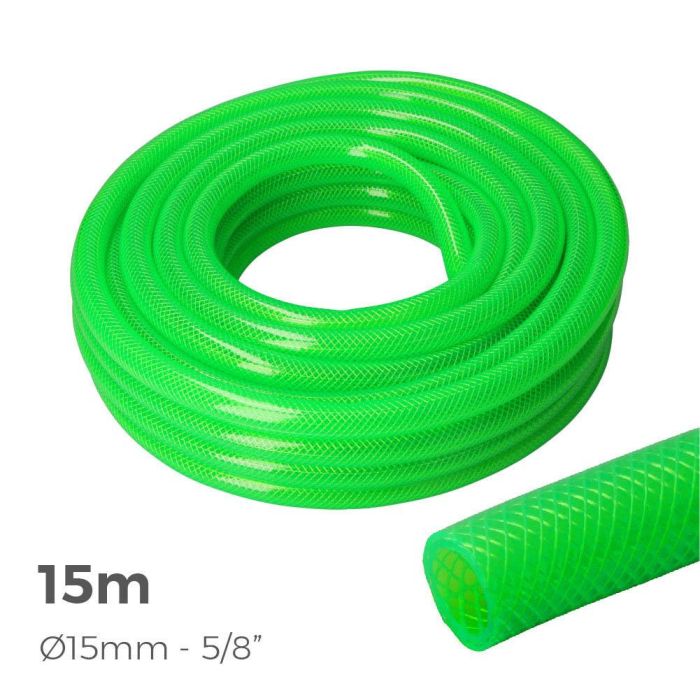 Edm Manguera de jardín 15 m PVC 3 capas anti-algas 25 bar verde fluorescente Edm Manguera de jardín 15 m PVC 3 capas anti-algas 25 bar verde fluorescente