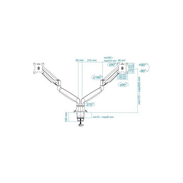 TooQ DB3132TNR-S Soporte de Mesa para 2 Monitores 13"-32" hasta 9kg por Brazo, Giratorio, Inclinable, Altura Ajustable 3 TooQ DB3132TNR-S Soporte de Mesa para 2 Monitores 13"-32" hasta 9kg por Brazo, Giratorio, Inclinable, Altura Ajustable 3