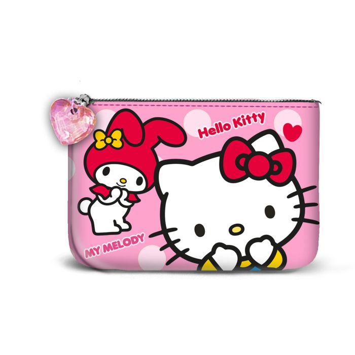 Hello Kitty Monedero pequeño cuadrado rosa con 1 compartimento y cremallera superior de poliéster - 10x13x3 cm