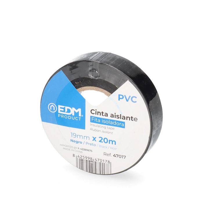 Edm Cinta aislante PVC negra 19 mm x 20 m Supra. Ideal para electricidad, grosor 0.15 mm, resistente a la intemperie. 0 Edm Cinta aislante PVC negra 19 mm x 20 m Supra. Ideal para electricidad, grosor 0.15 mm, resistente a la intemperie. 0