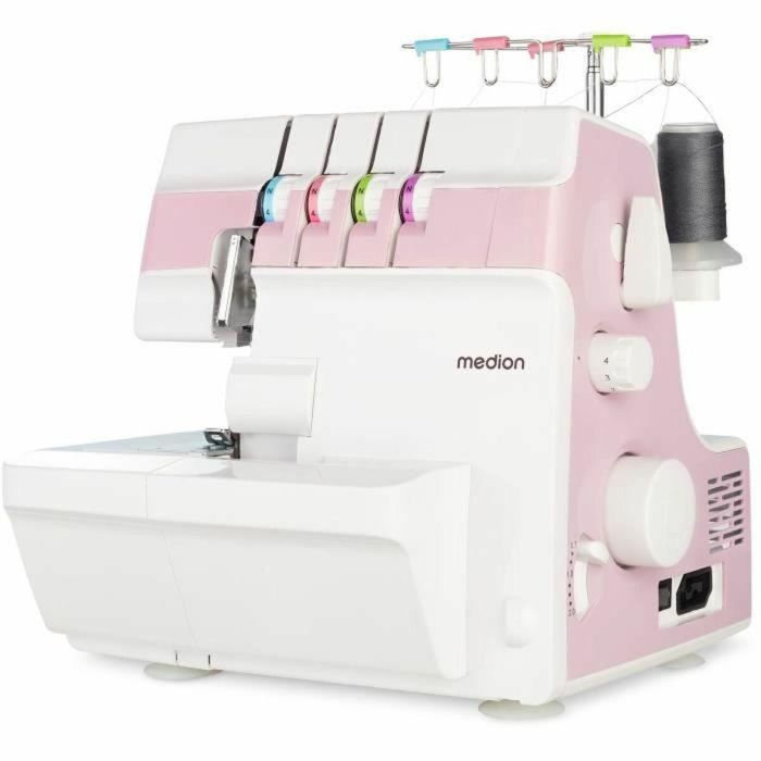 Medion MED4061275230840 Remalladora Overlock SO 90 91W 1200 rpm para costura doméstica con luz LED, agujas 11, 14, 16, rosa